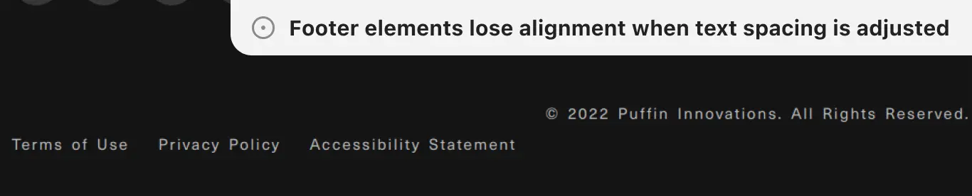 Footer elements lose alignment when text spacing is adjusted