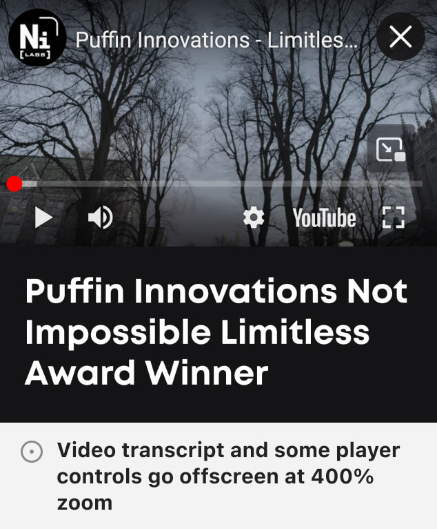 Video transcript and some player controls go offscreen at 400% zoom